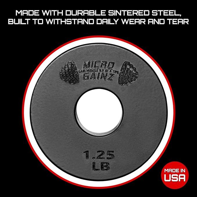 Micro Gainz Standard 1-Inch Center Hole Weight Plates, Set of 2 Black Fractional Plates Choose Set (.25LB-1.25LB), Designed for Standard 1-inch Barbells & Dumbbells, Made In USA