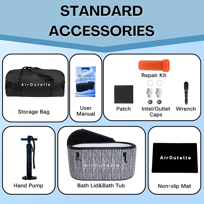 Inflatable Cold Plunge Tub, 216 - Gallon Large Ice Tub for Recovery, Durable & Portable with Water Chiller Compatibility, Gym and Training Use (Grey)