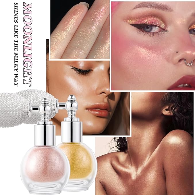 Hair and Body Glitter Spray, Holographic Glitter Highlighter Powder, Face Body Clothes Shiny Glitter, Loose Shimmer Hairspray Festival Rave Prom Accessories (Champagne)