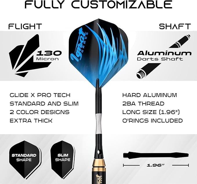 IgnatGames Premium Steel Tip Darts – 3/6/12 Pack Brass Barrels with Aluminum Shafts, 16 GlideXPro Flight Set, Tool Kit & Giftable Case