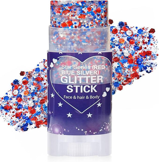 Red White Blue Hair Glitter Stick for Kids,Patriotic Face Body Glitter,4th of July Accessories,Fourth of July Outfits for Women,Patriotic Day Waterproof Chunky Glitter Makeup