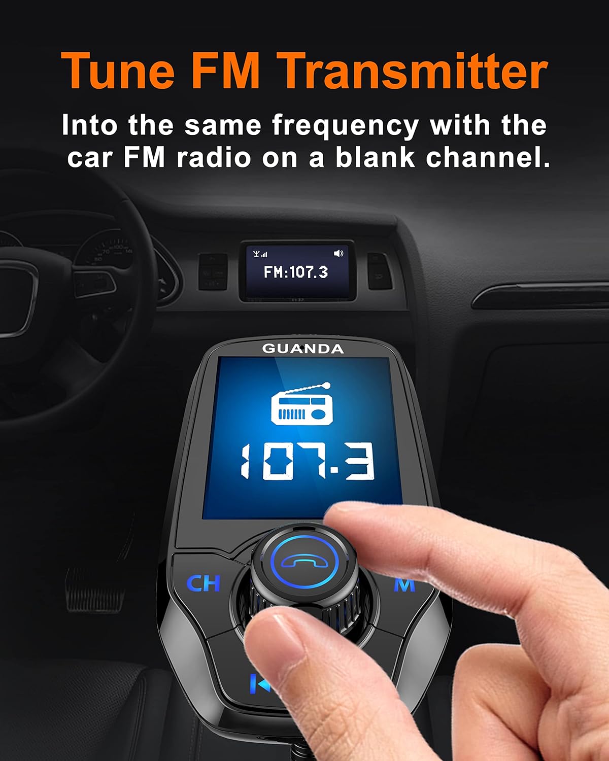 Upgraded Bluetooth FM Transmitter for Car, Wireless Radio Adapter Kit W 1.8" Color Display Hands-Free Call AUX in/Out SD/TF Card USB Fast Charge 18W for All Smartphones Audio Players - Black