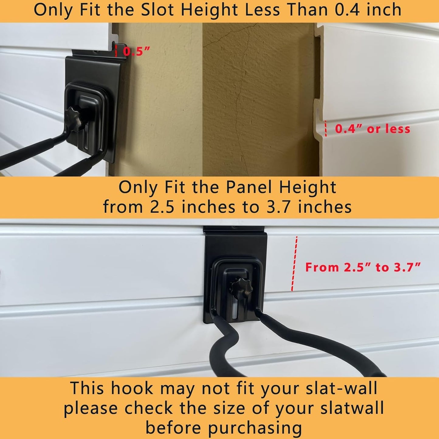 Adjustable Slatwall Hooks, Lockable Slatwall Weedeater Hanger, String Trimmer Hanger, Power Tool Hanger for slatwall Accessories, Utility Hooks for Garage Storage 8"" 2 Pcs, Black