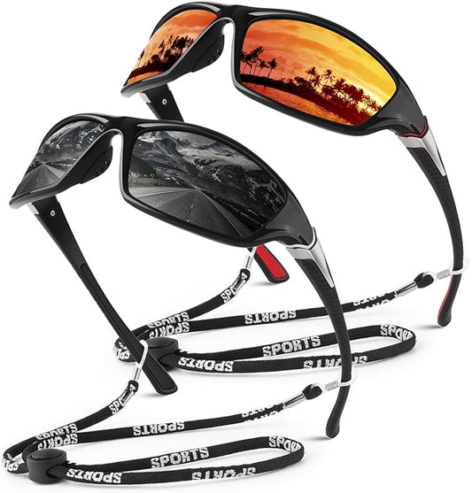 Polarized Sports Sunglasses for Men Women,Fishing Driving Rectangular Goggles UV400 Protection