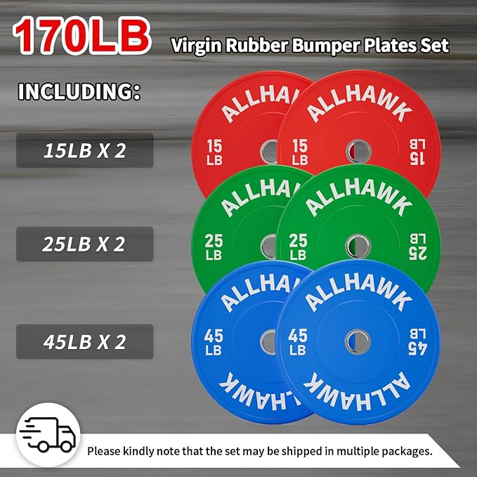 Colored Olympic Weight Plates, 2-inch Rubber Bumper Plate Set for Home Gym Barbell Weight Lifting and Strength Training