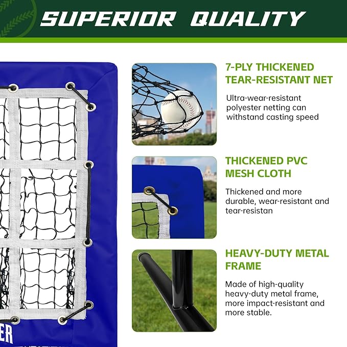 9 Hole Pitching Net, Heavy-Duty Baseball Net with Strike Zone for Pitching and Hitting, Height Adjustable Training Equipment with 9 Pocket Pitching Target for Baseball & Softball Practice