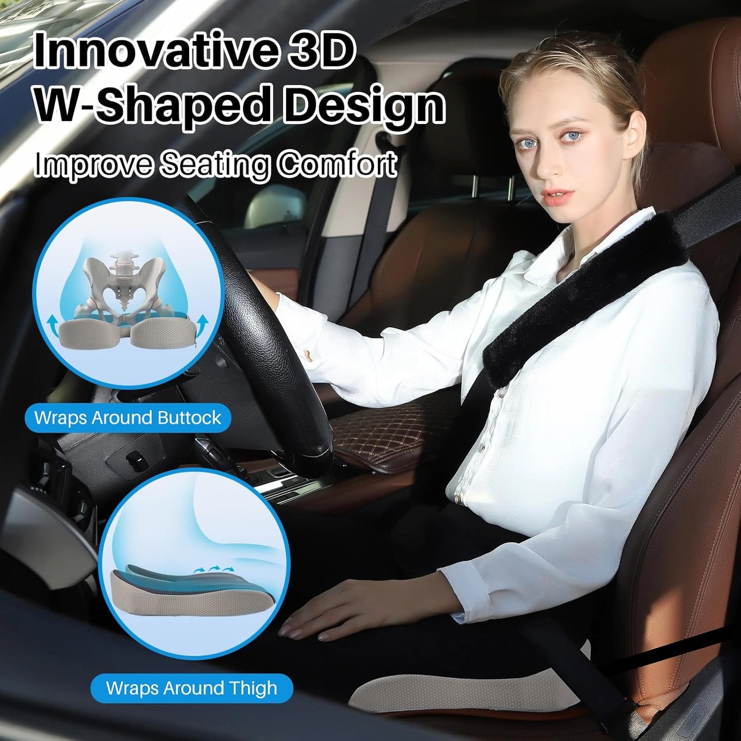 X Large Car Seat Cushion for Driving, Mprove Driving Vision/Posture, Truck Seat Cushion with Non-Slip and Adjustable Straps, Memory Foam Seat Cushion for Long Time Driving Car, Truck, SUVs (DarkGray)