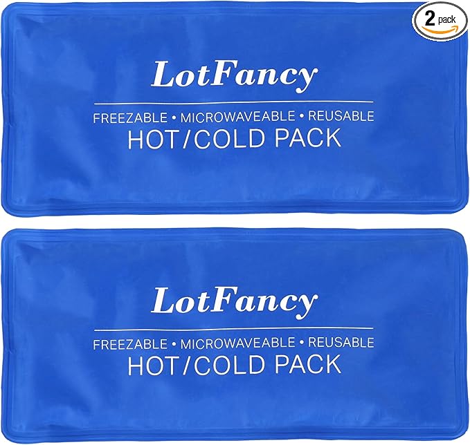 LotFancy Ice Pack for Injuries, Pack of 2, FSA HSA Eligible, Reusable Hot Cold Pack for Therapy, Cooling or Heating Pad for First Aid, Back Shoulder Neck Head Feet Pain Relief, 11 x 5 Inches