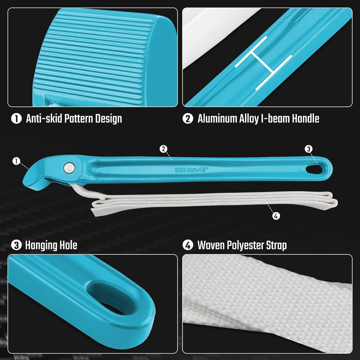 DURATECH Strap Wrench 12" Handle, Adjustable Nylon Strap Pipe Wrench, Oil Filter Strap Opener Wrench,Blue