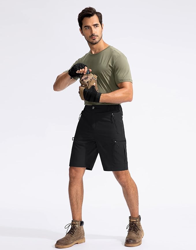 Pudolla Men's Hiking Cargo Shorts 9" Lightweight Outdoor Work Shorts for Men Travel Golf Camping Casual with 5 Zipper Pockets