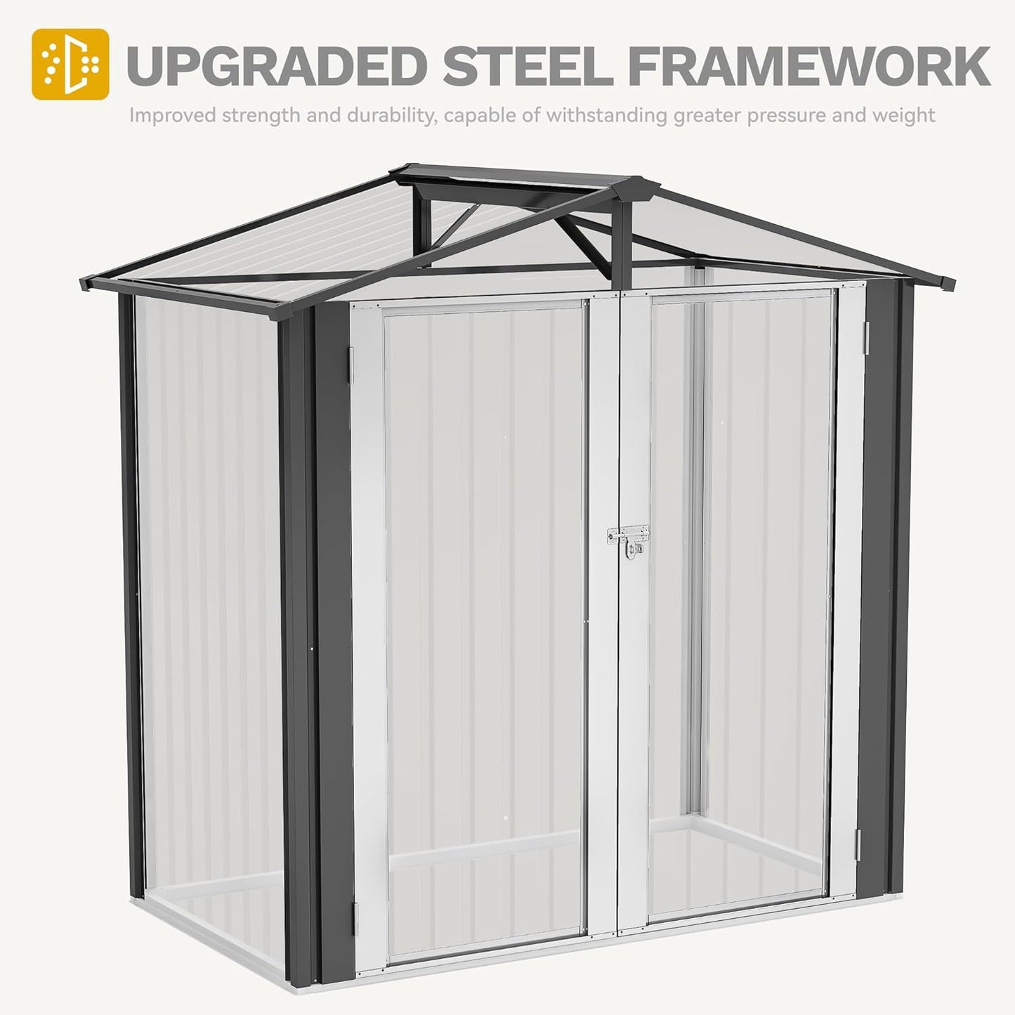 DWVO 6x4ft Storage Shed for Outdoors, Metal Sturdy Weatherproof Tool Locker with Secure Door and Ventilation for Equipment, Mowers, Bikes, Outdoor Spaces, Dark Gray