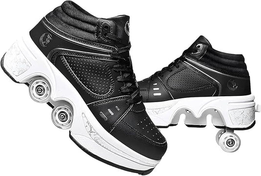 Double-Row Deform Wheel Automatic Walking Shoes Invisible Deformation Roller Skate 2 in 1 Removable Pulley Skates Skating Parkour