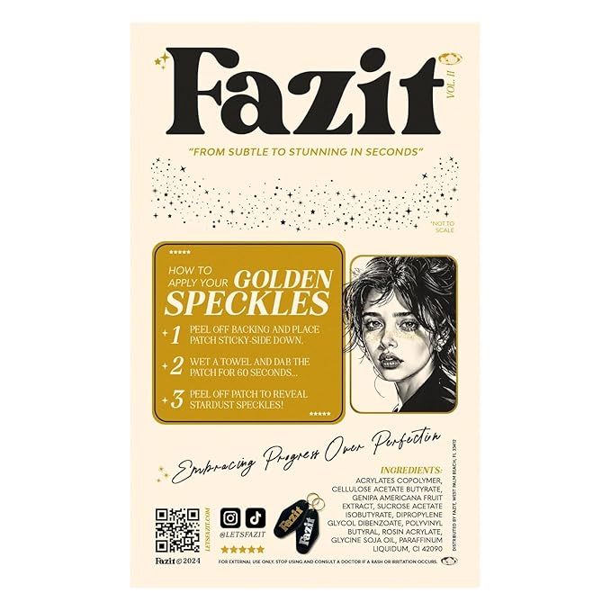 Fazit Makeup Patches - Gold - Face Glitter Makeup Speckles - Glow Up Makeup Patches - Face Glitter Speckles Patches - Cute Glitter Makeup Accessories for Women - Cosmetic Glitter for Face - 6 Count