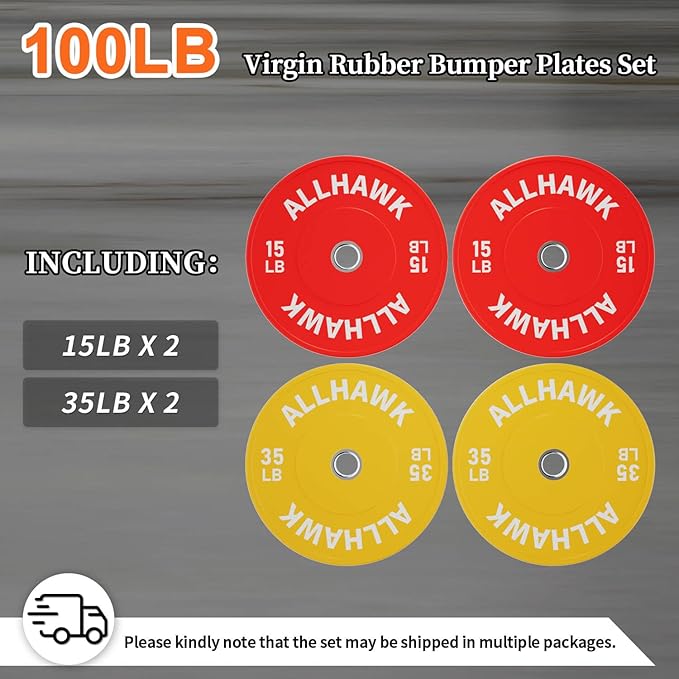Colorful Olympic Bumper Plates, 2-inch Stainless Steel Insert, Virgin Rubber Weight Plate Set for Barbell Weight Lifting and Strength Training Home Gym