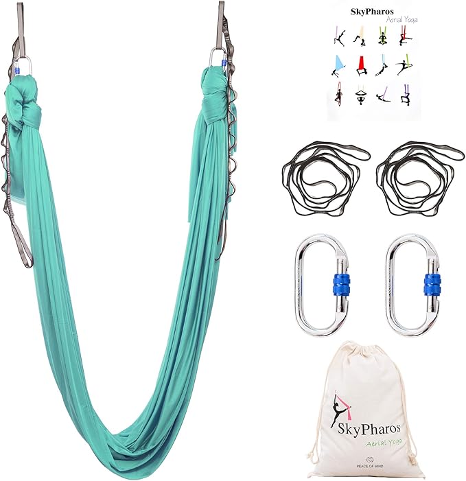 5.5 Yards Aerial Silks Yoga Swing Set - Aerial Yoga Hammock Kit Anti-Gravity Flying for Fitness, Low/Non Stretch Nylon Tricot Fabric Hardware Included for Dance