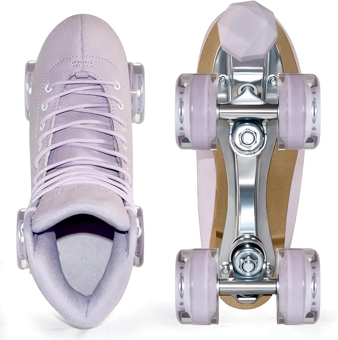 Roller Skates for Women or Men with Height Adjustable Rubber Stoppers Retro Suede Quad Roller Skates for Outdoor and Indoor