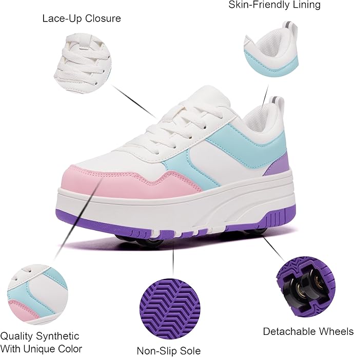 Roller Skate Shoes for Kids Girls Boys Detachable Wheeled Fashion Sneakers