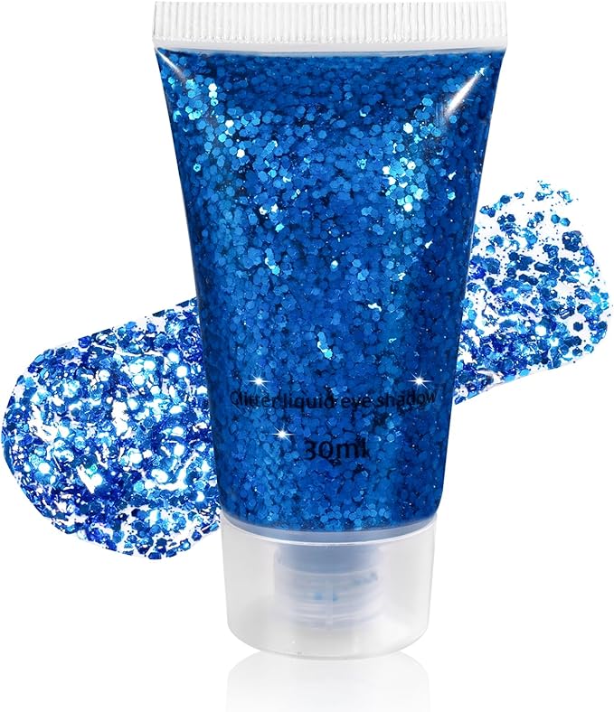 Mysense Royal Blue Body Glitter Gel, Singer Concerts Face Hair Glitter Makeup, Music Festival Rave Accessories, Chunky Glitter Mermaid Sequins, Sparkling Face Paint for Women Girls, 30g