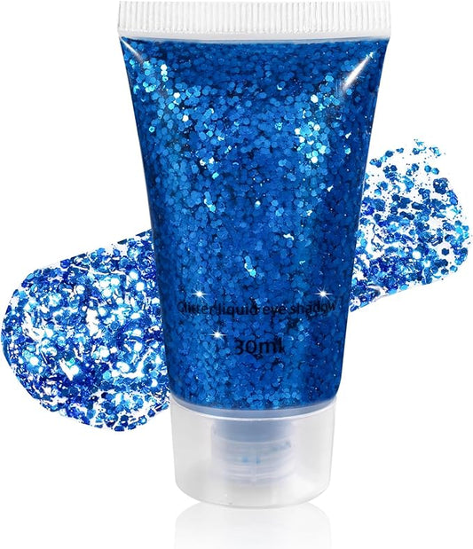 Mysense Royal Blue Body Glitter Gel, Singer Concerts Face Hair Glitter Makeup, Music Festival Rave Accessories, Chunky Glitter Mermaid Sequins, Sparkling Face Paint for Women Girls, 30g