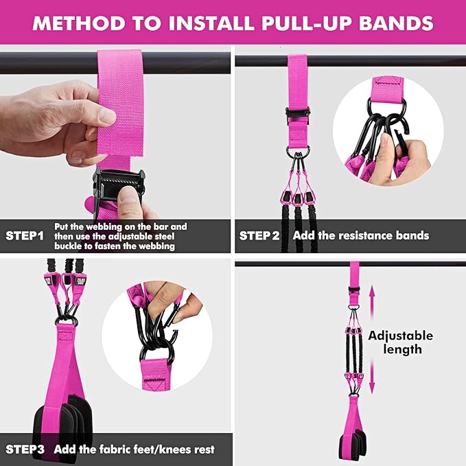 HPYGN Pull Up Assistance Bands, Heavy Duty Resistance Band for Pull Up Bar, Adjustable Weight/Size with Fabric Feet/Knee Rest, Bands for Pull Up Assist for Strength Training, Pull Up Assist Band
