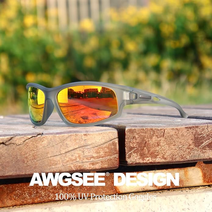 Polarized Sports Sunglasses for Men 100% UV Protection Wrap Around Unbreakable Sun Glasses for Fishing Driving