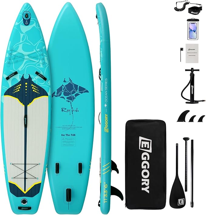 Inflatable Paddle Board,Stand Up Paddle Board Set, Extra Wide SUP Board with Removable Fin, Floating Paddle, Hand Pump, Waterproof Phone Pouch,Traveling Board