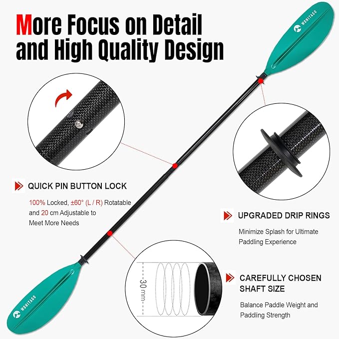 Kayak Paddle Premium Carbon Fiber Paddle with Reinforced PP + Fiberglass Blade, Floating Adjustable Kayaking Oars, 3 Piece, 220-240 cm/86-94 Inches, 240-260 cm/94-102 Inches
