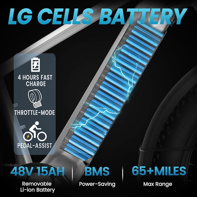 VELOWAVE Electric Bike for Adults Peak 1200W BAFANG Motor 28MPH Mountain Ebike 48V 15Ah Removable LG Cells Battery 26'' Fat Tire E Bike Shimano 7-Speed