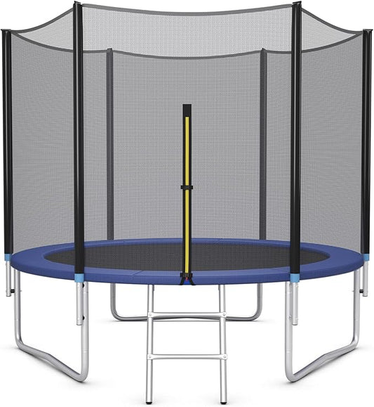 GYMAX Trampoline, 8FT 10FT 12FT 14FT 15FT 16FT Recreational Trampolines w/Safety Enclosure Net & Ladder - ASTM Certificated, Outdoor Trampoline for Kids and Adults