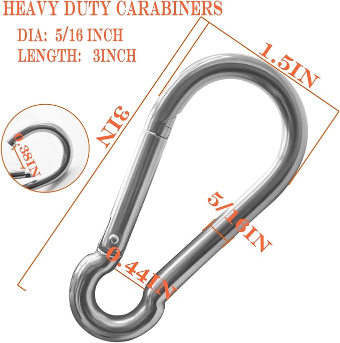 100Pack Heavy Duty Carabiner Clips, M8 5/16" Spring Snap Hooks 3Inch Zinc-Galvanized Steel Chain Clips Quick Links Safety Connector for Hammock Swing Fitness Gym Outdoor Supplies Boating