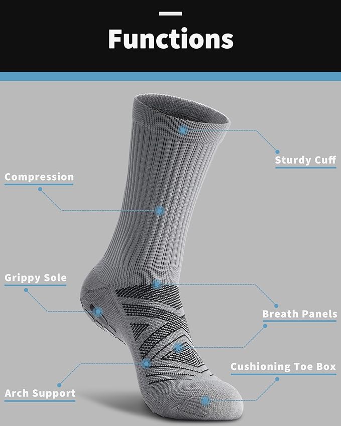CWVLC Grip Socks Soccer - Cushioned Non-Slip Grippy for Men & Women Athletic - Barre Hospital Sticky Slipper Socks
