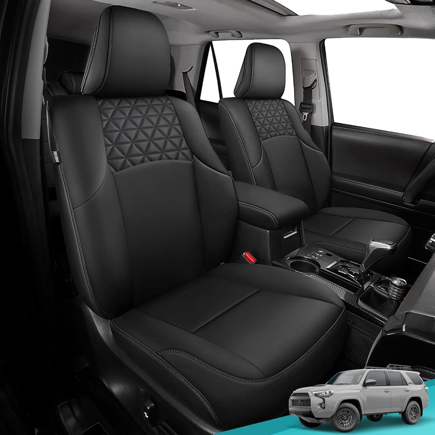 Seat Covers for Toyota 4Runner 2011-2024, Faux Leather Car Seat Cover Full Set, 3-Row-Only for 7 Seats Version-Black