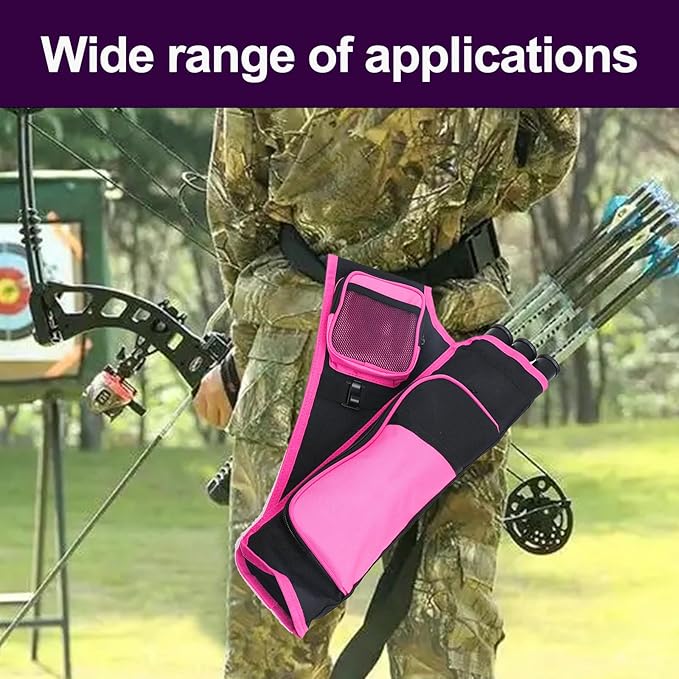 3-Tubes Hip Quiver Waist Hanged Archery Arrow Carry Bag with Pockets Adjustable Belt for Hunting, Target Practice, and Outdoor Shooting, Fits Both Youth and Adults