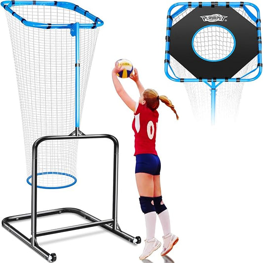 Volleyball Setter Training Net，Height & Angle Adjustable Volley Ball Training Equipment with Steel Frame，Stable Base for Indoor and Outdoor，Volleyball Spike Trainer for Setting,Serving,Spiking