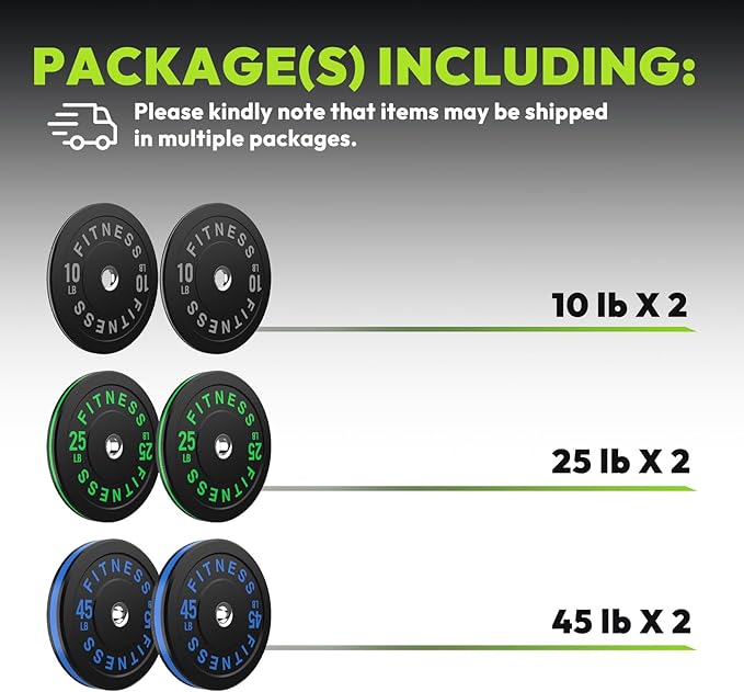 Rubber Weight Plates, Olympic Bumper Plate Set 2-Inch, 45/100 / 160/190 / 260/300 lb Barbell Weights for Home Gym, Colored Standard Strength Training Plates for Weightlifting