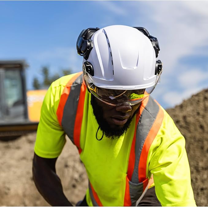 GE Safety Helmet: ANSI Type 2 Class G & E, Advanced Impact Technology, Ultra Comfortable Memory Foam, Heat Stress Reduction, Compatible with Accessories, Adjustable Size OSHA Approved