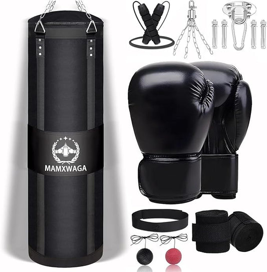 4FT Canvas Punching Bag for Adults, 2025 Upgraded Boxing Heavy Bag with 12oz Gloves for Kickboxing Muay Thai Max Load-Bearing 180 Lbs(Unfilled)