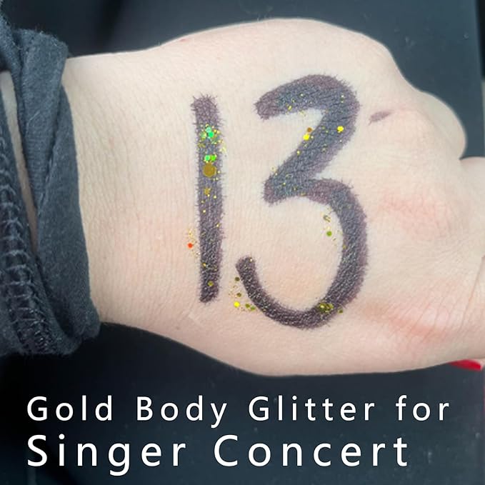 MEICOLY Gold Body Glitter,Yellow Face Glitter,Music Festival Outfits for Women,Hair Glitter Kids Sequins Makeup,Sparkle Face Body Glitter for Country Singer Concert,Mardi Gras Accessories