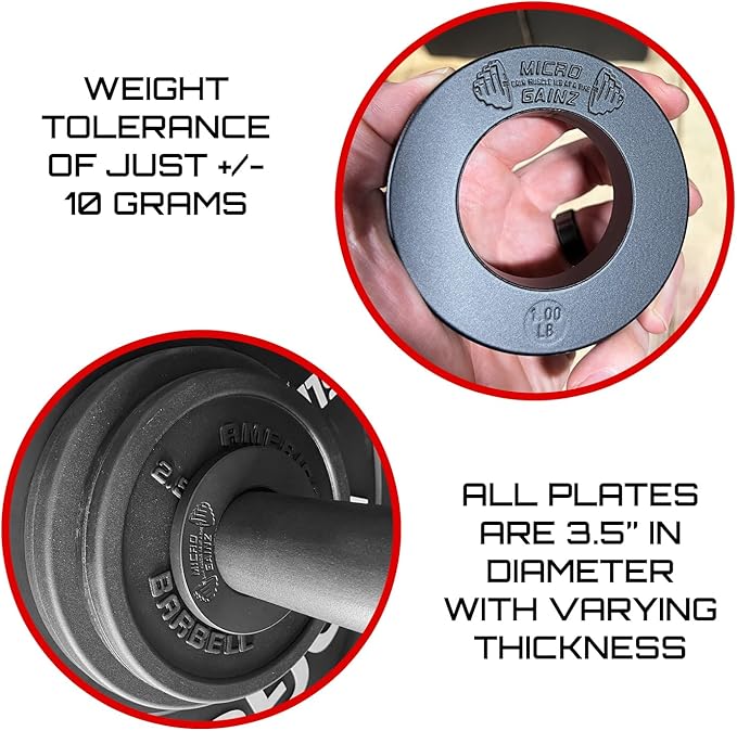 Micro Gainz Calibrated Fractional Weight Plates Set, 8 Piece Olympic Weight Plates Set with Bag, Designed for Olympic Barbells for Strength Training and Micro Loading, Made in USA