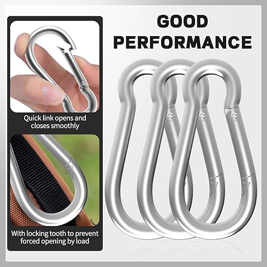 20PCS M10 Spring Snap Hook Carabiner, Heavy Duty 4'' Galvanized Steel Carabiner Clip, 770LBS Holding Capacity Spring Clips for Hammock Swing Outdoor Travel