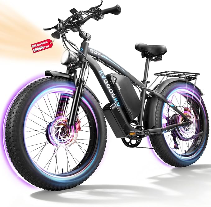 6000W Dual Motor Electric Bike for Adults - 58V Max-Output 1856Wh Fast Ebike with 47 MPH,Up to 105 Miles,24" Fat Tire Hydraulic Disc Brake Electric Bicycle,Off-Road Snow Mountain Commuter E-Bike