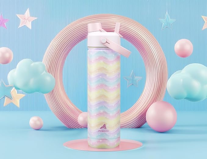 26 oz Insulated Water Bottle with 2-in-1 Straw and Spout Lid, Keep Cold 24H, Leak-Proof, Fits in Car Cup Holder, Stainless Steel Water Bottle for Sports, Travel, Gym, and School (Candy Ripple)