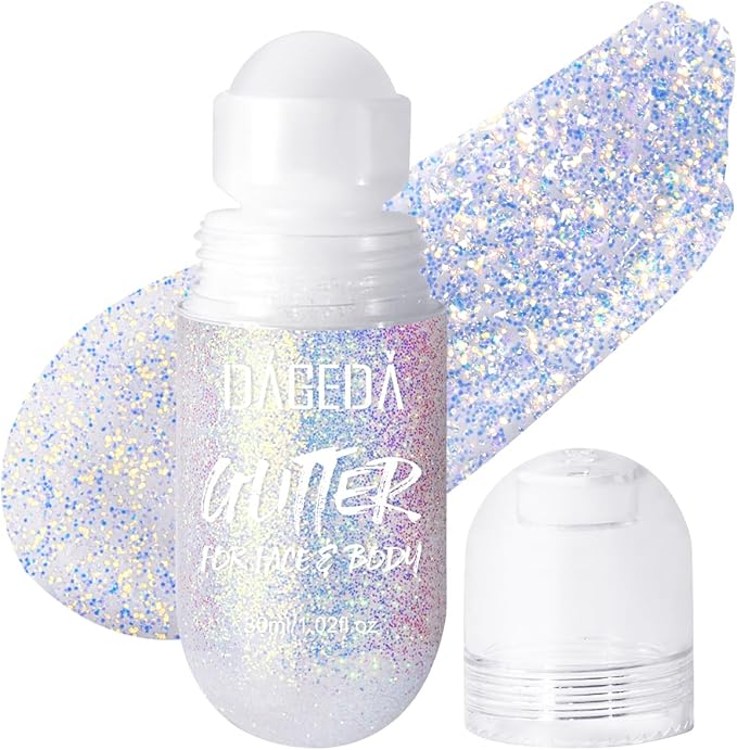 DAGEDA Body Glitter Gel, Roll-on Face Glitter for Mermaid Makeup Festival Rave Accessories, Holographic Hair Glitter Gel,Body Shimmer Halloween Makeup for Rave Party(Ocean Glow)