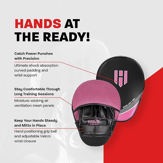Hawk Sports Punching Mitts for Men, Women, & Kids, Leather Focus Mitts for Martial Arts & Boxing Training, Curved Punch Mitts for Karate, Kickboxing, Krav MAGA, Muay Thai & Taekwondo
