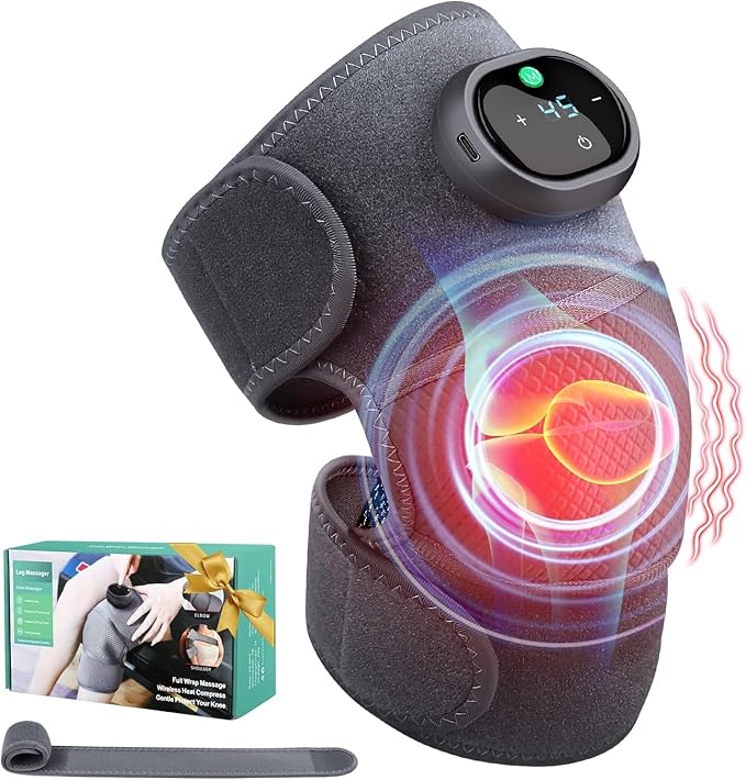 Heating Knee Massager, Knee Shoulder Elbow 3-in-1 Heating Vibration Massager, Portable Wireless Hot Compress Massager, Relieve Joint Pain and Pressure, Suitable for Office, Study