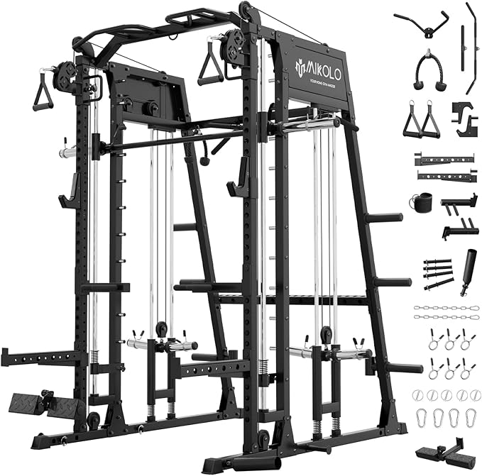Mikolo M4 2.0 Smith Machine, All-in-One Power Cage with Independent Dual Pulley System, Multi-Function Home Gym Workout Cage for Cable Crossover