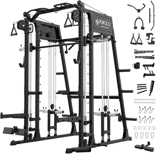 Mikolo M4 2.0 Smith Machine, All-in-One Power Cage with Independent Dual Pulley System, Multi-Function Home Gym Workout Cage for Cable Crossover