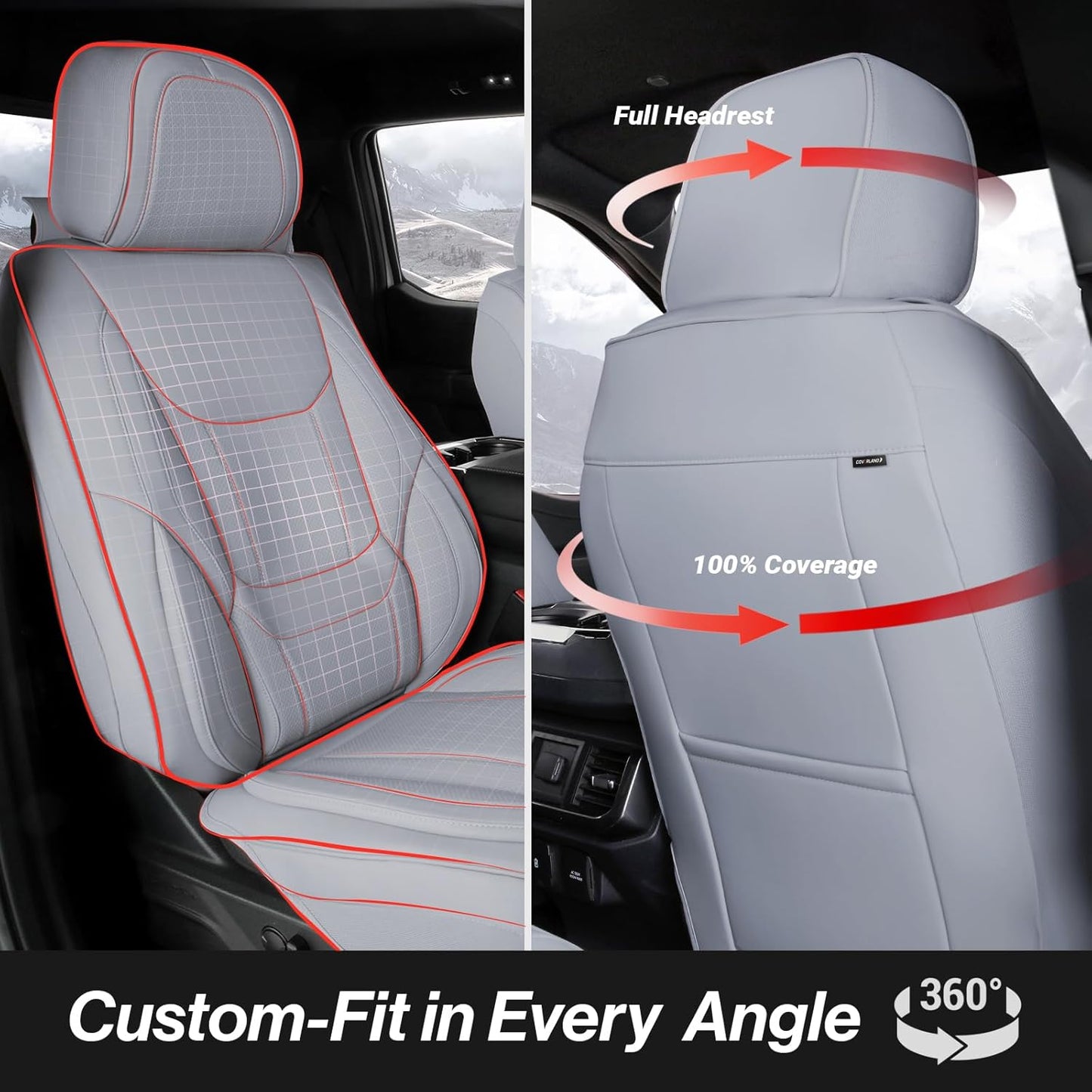 Coverland Custom Car Seat Covers Compatible with 2007-2014 Sierra 2500HD Extended Cab - Premium Leather Non-Slip Waterproof Cover Interior Protector Full Set-Gray [See Size Chart-Size X114]