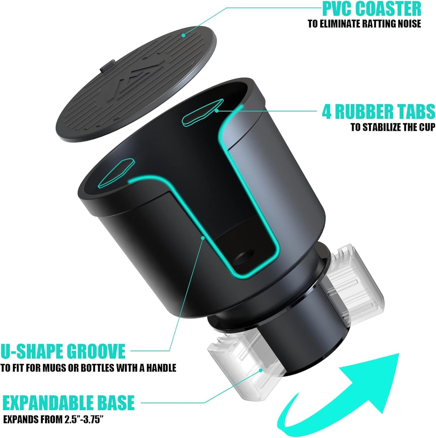 Upgraded Universal Car Cup Holder Expander for 3.4"-4" Bottles - Adjustable Base Fits Most Vehicles, SUVs & Trucks - Heavy Duty Adapter for Oversized Tumblers & Mugs