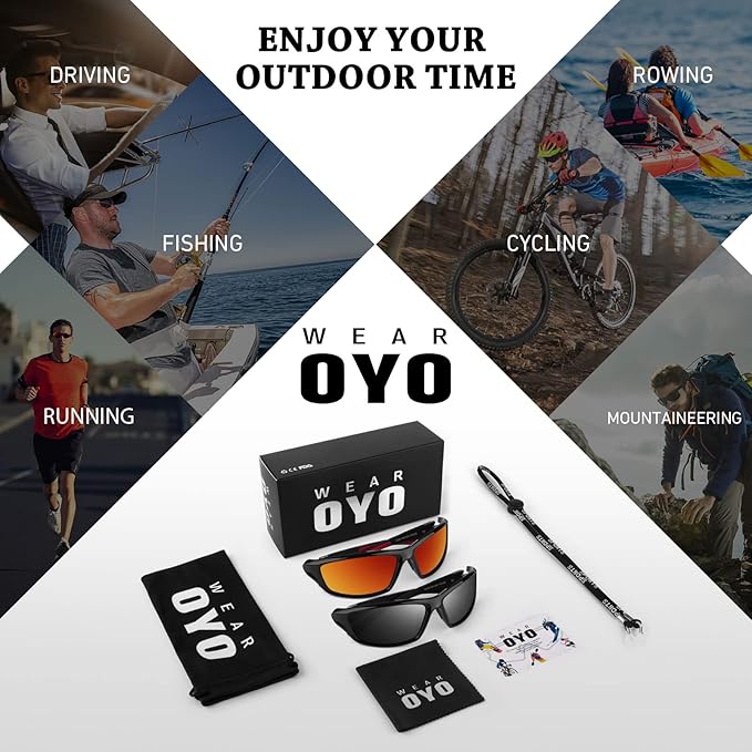 Polarized Sports Sunglasses for Men Women,Fishing Driving Rectangular Goggles UV400 Protection